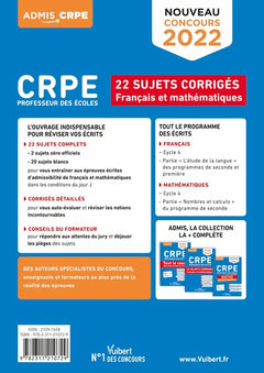 CRPE - Concours Professeur des écoles - Français et Mathématiques - 22 sujets corrigés - Entraînement intensif: Ecrits 2022