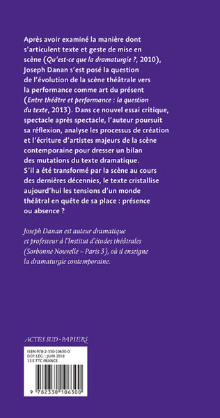 Absence et présence du texte théâtral