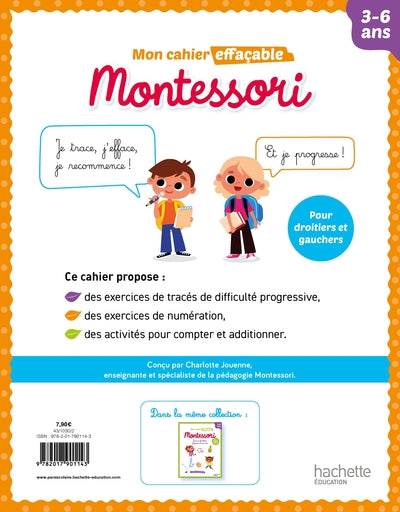 Mon cahier effaçable Montessori - Je trace les chiffres et je calcule