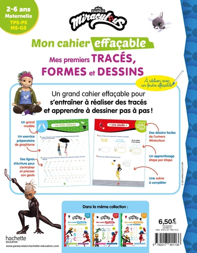 Miraculous - Mon cahier effaçable - Mes premiers tracés, formes et dessins