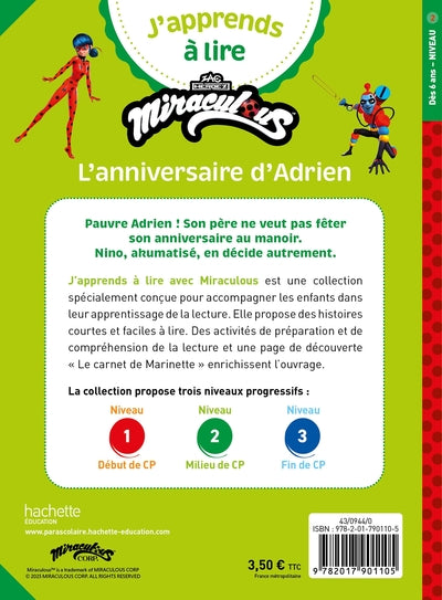 Miraculous Première lecture CP niveau 2 - L'anniversaire d'Adrien
