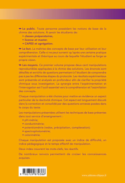 400 manipulations commentées de chimie des solutions volume 1