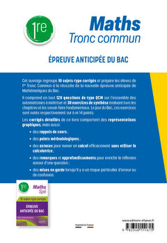 Maths Tronc commun - 1re - 10 sujets-type corrigés de l’épreuve anticipée du Bac