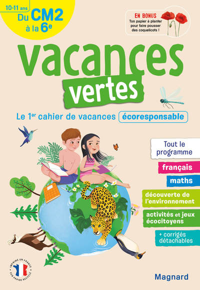 Cahier de vacances 2025, du CM2 vers la 6e 10-11 ans - Vacances vertes