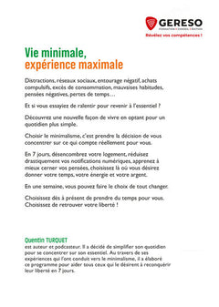 Vie minimale, expérience maximale