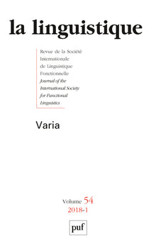 La linguistique, 2018, vol. 54 (1)