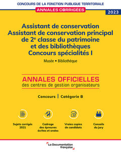 Assistant de conservation. Assistant de conservation principal de 2e classe du patrimoine et des bibliothèques 2023. Spécialité I