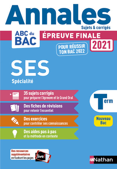 Annales ABC du BAC 2021-2022 - SES (Sciences économiques et sociales) Tle - Sujets et corrigés