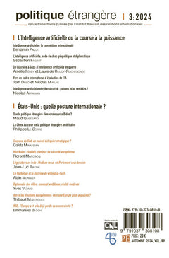 Politique étrangère - n° 3/2024 - L'Intelligence artificielle ou la course à la puissance - septembre 2024