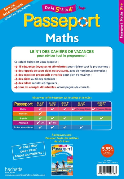 Passeport - Maths - De la 5e à la 4e - Cahier de vacances 2024