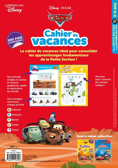 Disney - Cars - De la Petite à la Moyenne section - Cahier de vacances 2024
