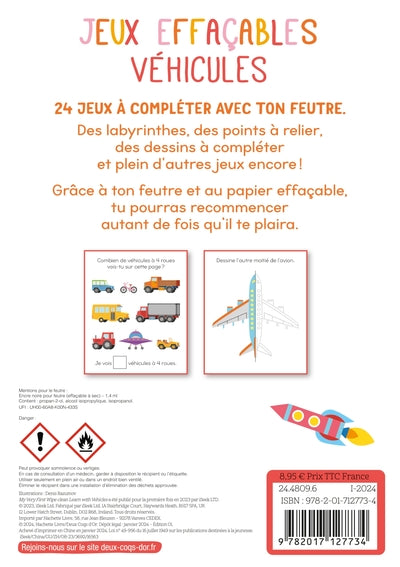 Jeux effaçable véhicules avec feutre Velleda