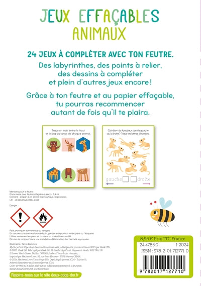 Jeux effaçables animaux avec feutre Velleda