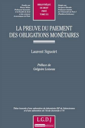 La preuve du paiement des obligations monétaires
