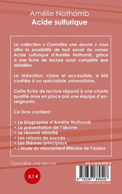 Fiche de lecture Acide sulfurique de Nothomb (Analyse littéraire de référence et résumé complet)