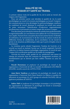 Qualité de vie, risques et santé au travail