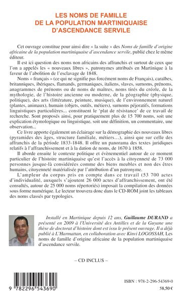 Les noms de famille de la population martiniquaise d'ascendance servile