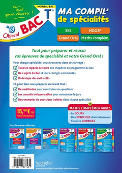 Objectif BAC Ma compil' de spécialités SES et HGGSP + Grand Oral +option Maths complémentaires