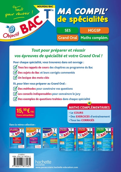 Objectif BAC Ma compil' de spécialités SES et HGGSP + Grand Oral +option Maths complémentaires