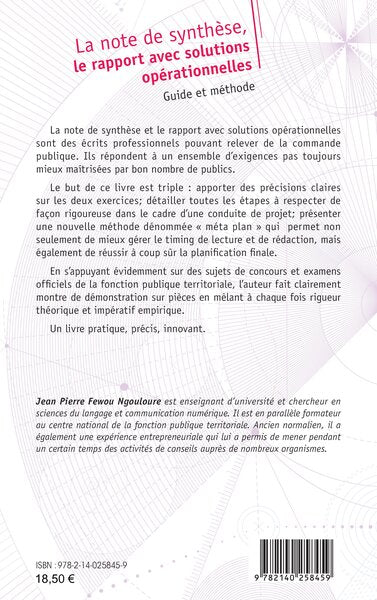 La note de synthèse, le rapport avec solutions opérationnelles