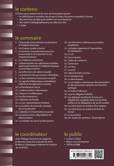 Fiches de droit pénal spécial