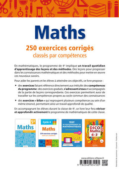 Mathématiques - 250 exercices corrigés classés par compétences - 4e