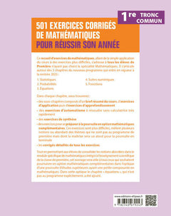 501 exercices corrigés de mathématiques - Première Tronc commun - Programme 2023