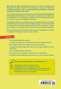 Bac anglais. 72 sujets d'entraînement corrigés aux 3 épreuves (1re et Tle) (avec fichiers audio)