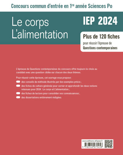 IEP Concours commun d'entrée en 1re année Sciences Po: Le corps / L'alimentation