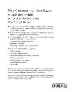 Mise à niveau Mathématiques : réussir son entrée et sa première année en DUT GEA/TC