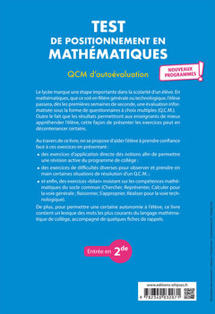 Test de positionnement en Mathématiques - QCM d’autoévaluation - Entrée en 2de - Nouveaux programmes