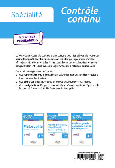 Spécialité Humanités, Littérature et Philosophie - Terminale