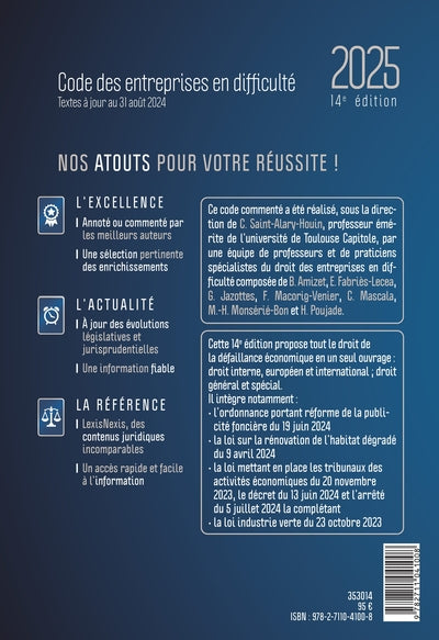 Code des entreprises en difficulté 2025