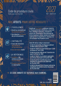 Code de procédure civile  2027 Jaquette Fleurs dorées