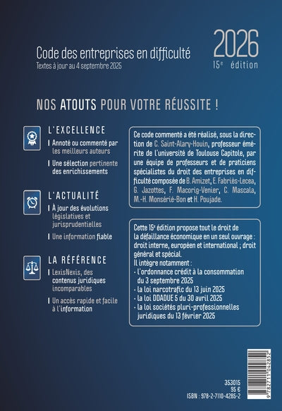 Code des entreprises en difficulté 2026