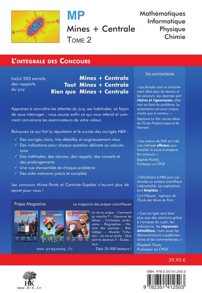 T2 intégrale mines + centrale MP mathématiques physique chimie
