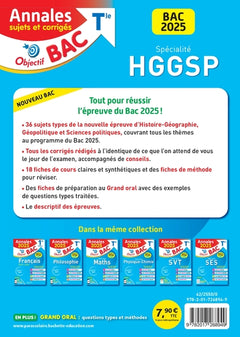 Annales Objectif BAC 2025 - Spécialité HGGSP - sujets et corrigés