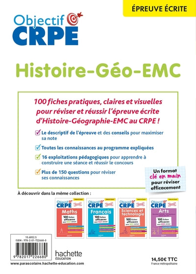 Objectif CRPE 2025 - Histoire-Géographie-EMC -100 fiches efficaces pour bien réviser -épreuve écrite