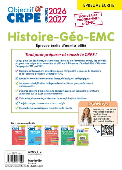 Objectif CRPE 2026-2027 - Histoire Géographie-EMC  - épreuve écrite d'admissibilité