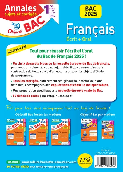 Annales Objectif BAC 2025 - Français 1res STMG - STI2D - ST2S - STL - STD2A - STHR