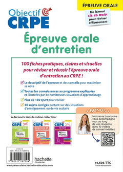 Objectif CRPE 2026 - Épreuve orale d'entretien - 100 fiches pour bien réviser - épreuve orale M2/L3