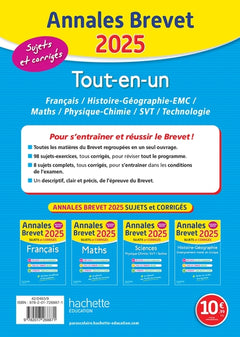 Annales BREVET 2025 - Tout-en-un 3e (Toutes les matières) - sujets et corrigés