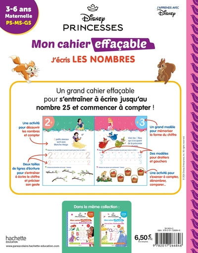 Disney - Princesses - Mon cahier effaçable - J'écris les nombres et je compte