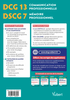 DCG 13 - Communication professionnelle  DSCG 7 - Mémoire professionnel  Avec applications