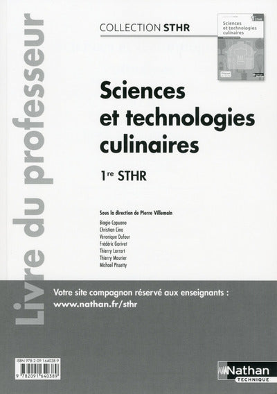 Sciences et technologies culinaires 1ère (STHR) - professeur