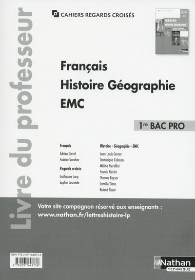 Français Histoire-géographie EMC - 1ère Bac pro (Cahiers regards croisés) Professeur