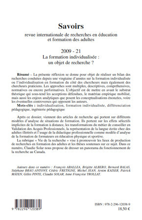 La formation individualisée: un objet de recherche ?