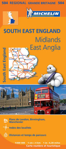 Carte régionale South East England, Midlands, East Anglia