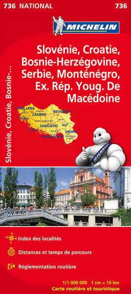 Carte Nationale Slovénie, Croatie, Bosnie-Herzégovine, Serbie, Monténégro, Macédoine du Nord