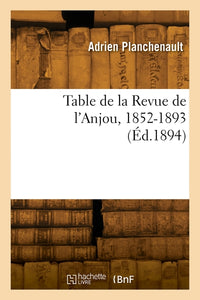 Table de la Revue de l'Anjou